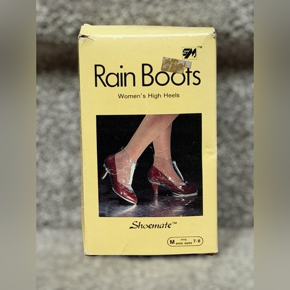 Shoes - Vintage 60s Shoemate Clear Rain Shoe Covers Mid Century Mod High Heels Women 7/8
